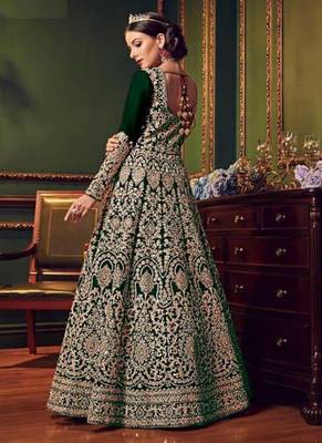 Green Embroidered Silk Blend Semi Stitched Salwar With Dupatta 2