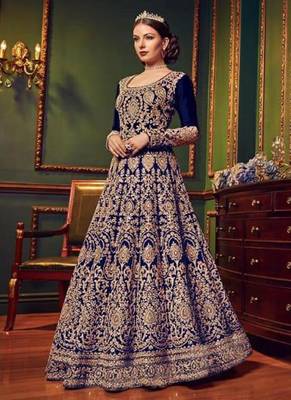 Blue Embroidered Silk Blend Semi Stitched Salwar With Dupatta 1