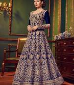 Blue Embroidered Silk Blend Semi Stitched Salwar With Dupatta