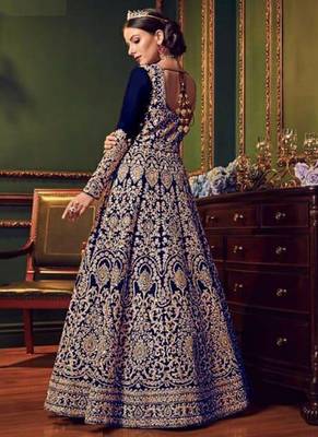 Blue Embroidered Silk Blend Semi Stitched Salwar With Dupatta 2
