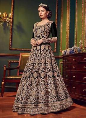 Black Embroidered Silk Blend Semi Stitched Salwar With Dupatta 1