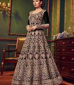 Black Embroidered Silk Blend Semi Stitched Salwar With Dupatta