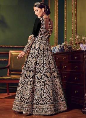Black Embroidered Silk Blend Semi Stitched Salwar With Dupatta 2