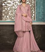 Pink Embroidered Net Semi Stitched Salwar With Dupatta