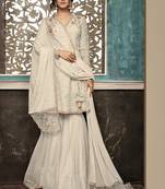 off white embroidered net semi stitched salwar with dupatta