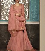 Peach Embroidered Net Semi Stitched Salwar With Dupatta