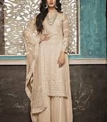 Cream Embroidered Georgette Semi Stitched Salwar With Dupatta