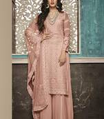 Pink Embroidered Georgette Semi Stitched Salwar With Dupatta