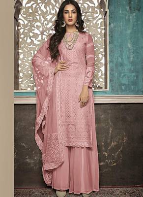 Pink Embroidered Georgette Semi Stitched Salwar With Dupatta 1