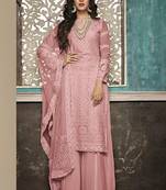 Pink Embroidered Georgette Semi Stitched Salwar With Dupatta