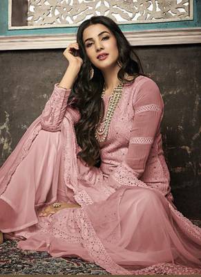 Pink Embroidered Georgette Semi Stitched Salwar With Dupatta 2