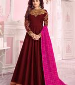 Maroon Embroidered Silk Blend Semi Stitched Salwar With Dupatta