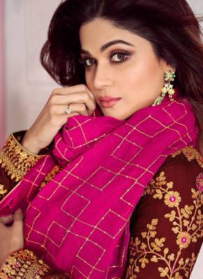 Maroon Embroidered Silk Blend Semi Stitched Salwar With Dupatta 2