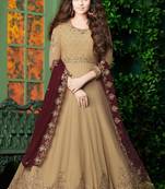 beige embroidered georgette semi stitched salwar with dupatta