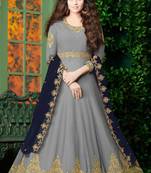 grey embroidered georgette semi stitched salwar with dupatta
