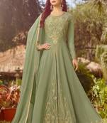 Green Embroidered Georgette Semi Stitched Salwar With Dupatta
