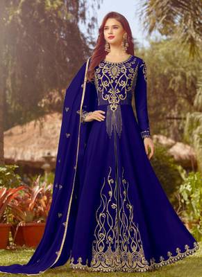 Blue Embroidered Georgette Semi Stitched Salwar With Dupatta 1