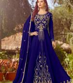 Blue Embroidered Georgette Semi Stitched Salwar With Dupatta