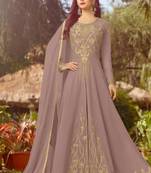 Violet Embroidered Georgette Semi Stitched Salwar With Dupatta