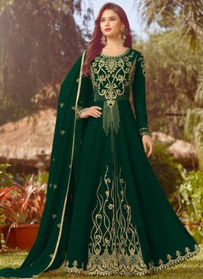 Green Embroidered Georgette Semi Stitched Salwar With Dupatta 1
