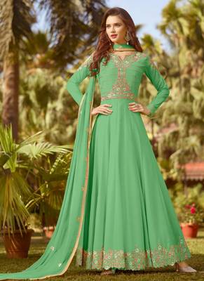 Green Embroidered Georgette Semi Stitched Salwar With Dupatta 1