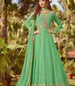 Green Embroidered Georgette Semi Stitched Salwar With Dupatta