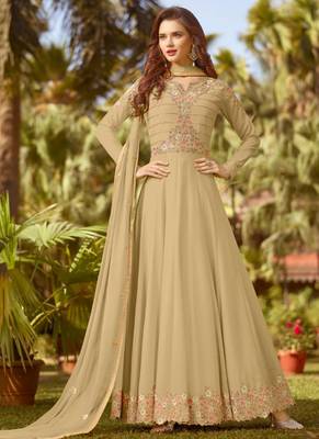Beige Embroidered Georgette Semi Stitched Salwar With Dupatta 1