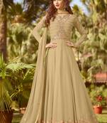 Beige Embroidered Georgette Semi Stitched Salwar With Dupatta