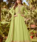 Yellow Embroidered Georgette Semi Stitched Salwar With Dupatta