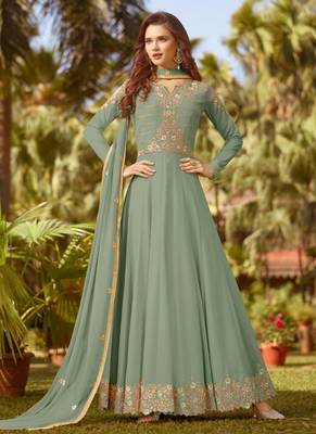 Green Embroidered Georgette Semi Stitched Salwar With Dupatta 1
