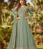 Green Embroidered Georgette Semi Stitched Salwar With Dupatta