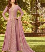 Pink Embroidered Georgette Semi Stitched Salwar With Dupatta