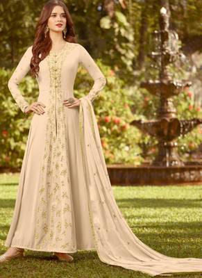 Off White Embroidered Georgette Semi Stitched Salwar With Dupatta 1