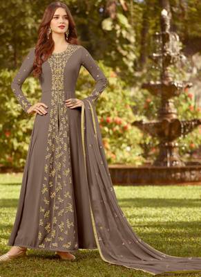 Beige Embroidered Georgette Semi Stitched Salwar With Dupatta 1