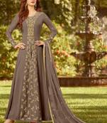 Beige Embroidered Georgette Semi Stitched Salwar With Dupatta
