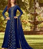 Blue Embroidered Georgette Semi Stitched Salwar With Dupatta