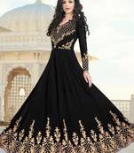 Black Embroidered Georgette Semi Stitched Salwar With Dupatta