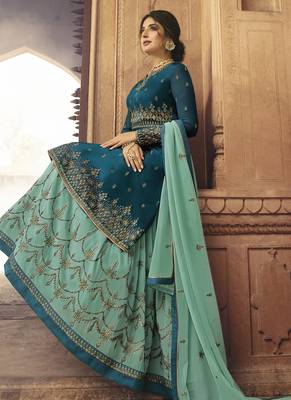 green embroidered georgette semi stitched salwar with dupatta 2