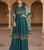 green embroidered georgette semi stitched salwar with dupatta