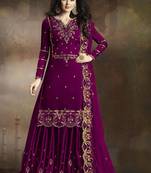 Purple Embroidered Silk Blend Semi Stitched Salwar With Dupatta