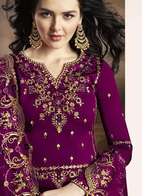 Purple Embroidered Silk Blend Semi Stitched Salwar With Dupatta 2