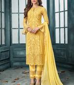 Yellow Embroidered Georgette Semi Stitched Salwar With Dupatta