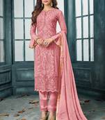 Pink Embroidered Georgette Semi Stitched Salwar With Dupatta
