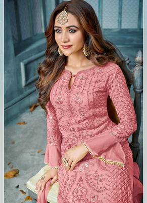 Pink Embroidered Georgette Semi Stitched Salwar With Dupatta 2