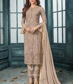 Beige Embroidered Georgette Semi Stitched Salwar With Dupatta