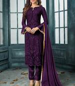 Purple Embroidered Georgette Semi Stitched Salwar With Dupatta
