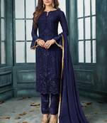 Blue Embroidered Georgette Semi Stitched Salwar With Dupatta