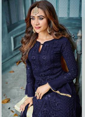 Blue Embroidered Georgette Semi Stitched Salwar With Dupatta 2