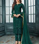 Green Embroidered Georgette Semi Stitched Salwar With Dupatta