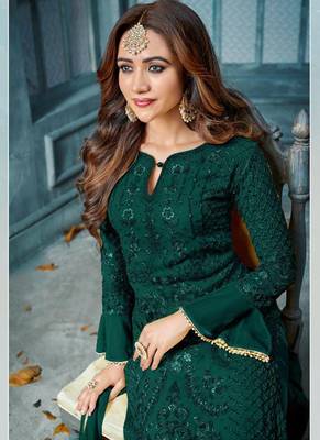Green Embroidered Georgette Semi Stitched Salwar With Dupatta 2